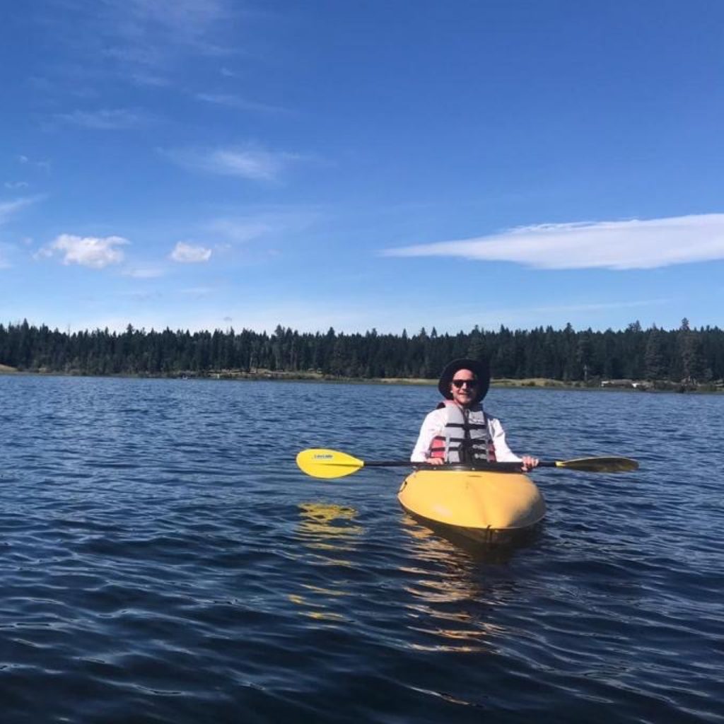 Monday's creative director, Matthew Johnson, kayaking at Peter Hope Lake in British Columbia.